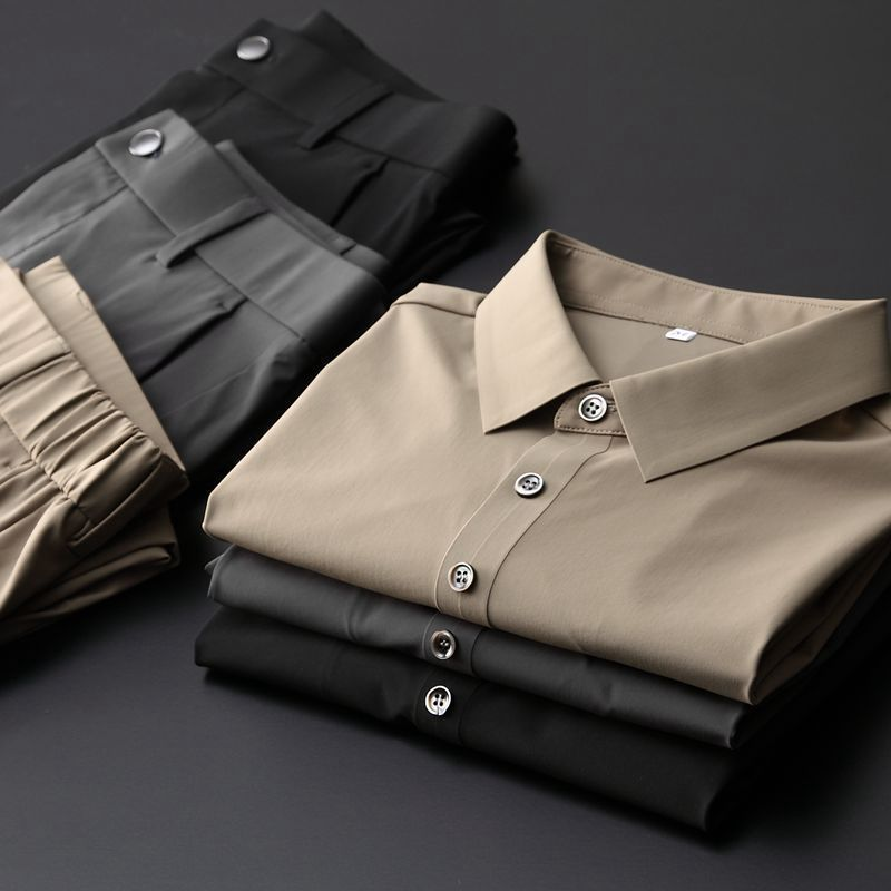 Men's Khaki Ice Silk Short Sleeve Two Piece